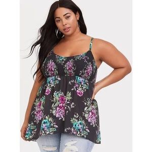 Torrid, gray floral babydoll tank, size 1